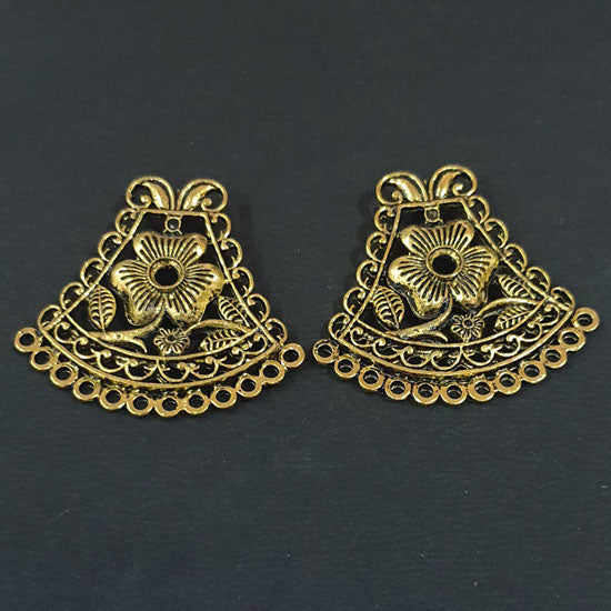 2 PAIR PACK'43x46mm, Oxidized Gold Plated Chandbali Component Afghani Earring Tribal Jewellery making Plated Antique Finish Chandelier Earring