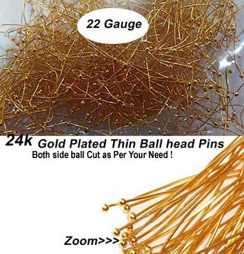 22 Gauge, Gold Plated, Ball head Pins, Sold Per Pack of 50 Grams, About 140 Pcs to 160 Pcs