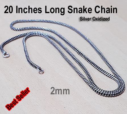 High Quality 2mm Thick, 20 inches Long Silver Oxidized Snake Chain