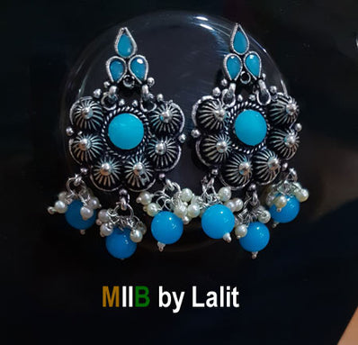 Artistic Handmade Designer Earrings ,Oxidized and stone inlay, Sold Per Pair