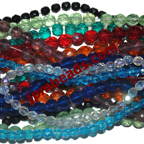 As Much As Low Rs. 14.00 Per Line, Assorted 16 inch strand (10 strands) faceted crystal glass beads, bead size mixed as 4mm to 8mm