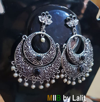 Artistic Handmade Designer Earrings ,Oxidized and stone inlay, Sold Per Pair