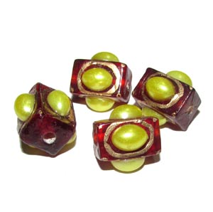 8X13mm, Glass Beads Hand Decorative, Rhinestone inlay, Indian Tranditional Beads Sold 4 PCS PACK,