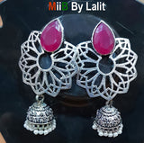 Artistic Handmade Designer Earrings ,Oxidized and stone inlay, Sold Per Pair