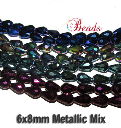 6x8mm, about 50 beads, 16" 10 Lines Mix Crystal Metallic Drop Beads