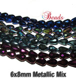 6x8mm, about 50 beads, 16" 10 Lines Mix Crystal Metallic Drop Beads