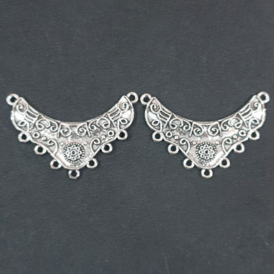 2 PAIR PACK 20x40mm, Oxidized Silver Plated Chandbali Component  Tribal Fashion Jewellery making Antique Finish Chandelier Earring Components