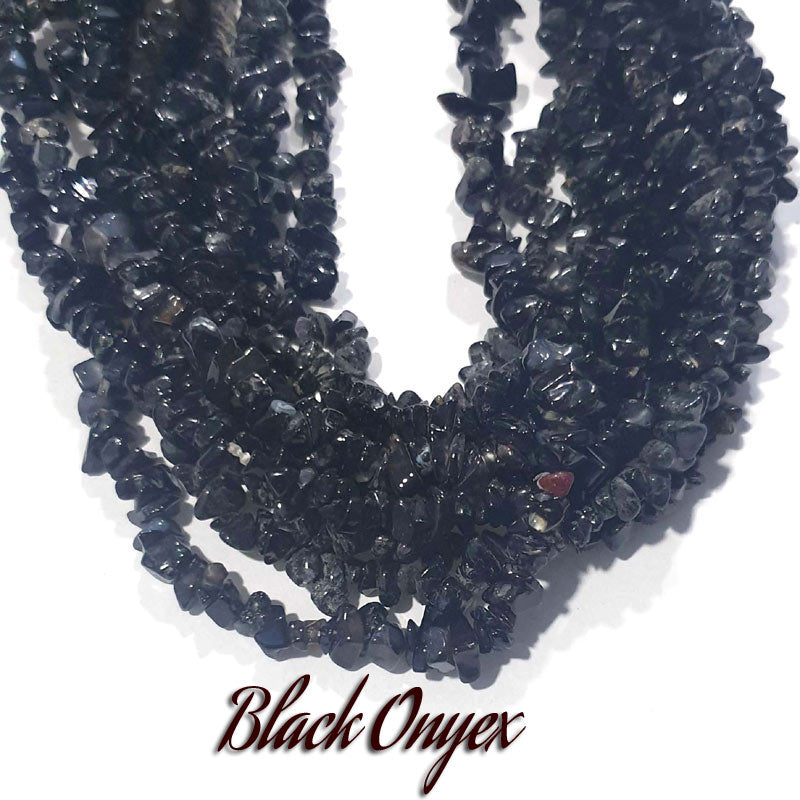 Black onyex semi precious beads size about 4~8mm uneven shape approx 11 Inches Line