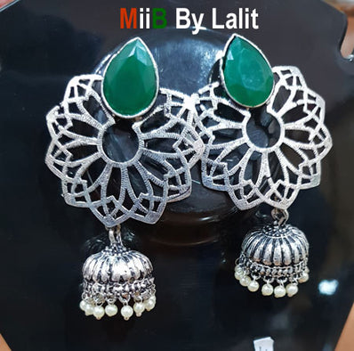Artistic Handmade Designer Earrings ,Oxidized and stone inlay, Sold Per Pair