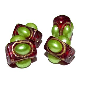 8X13mm, Glass Beads Hand Decorative, Rhinestone inlay, Indian Tranditional Beads Sold 4 PCS PACK,