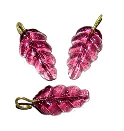 Glass Leaf Charms, Sold by 10/Pcs. Pkg.