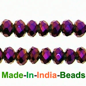 Roundel Crystal 6mm Size,Roundelle (abacus) shape, Crystal glass beads, Priced Per Strand, Metallic Purple