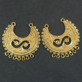 2 PAIR PACK' 43x41mm, Oxidized Gold Plated Chandbali Component Afghani Earring Tribal Jewellery making Plated Antique Finish Chandelier Earring