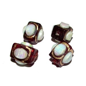 8X13mm, Glass Beads Hand Decorative, Rhinestone inlay, Indian Tranditional Beads Sold 4 PCS PACK,