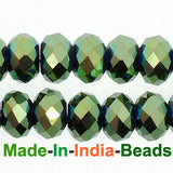 Roundel Crystal 6mm Size,Roundelle (abacus) shape, Crystal glass beads, Priced Per Strand, Metallic Greenish