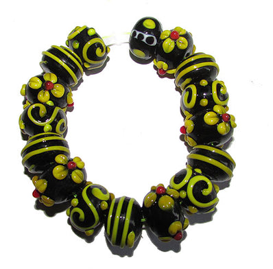 Handmade Lampworked Bead Set Sold Per set, Size about 12-16mm length 14~ 18 Centimeter