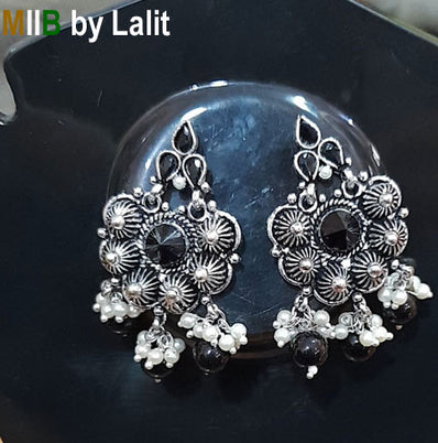 Artistic Handmade Designer Earrings ,Oxidized and stone inlay, Sold Per Pair