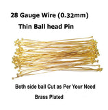 28 Gauge, Gold Plated, Thin Wire, Ball Head Pins, Sold Per 100 Gram Pack, About 900 Pcs to 960 Pcs