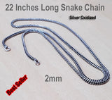 High Quality 2mm Thick, 22 inches Long Silver Oxidized Snake Chain