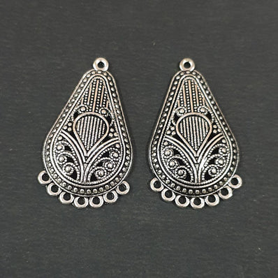 5 PAIR PACK'35x20mm, Oxidized Silver Plated Chandbali Component  Tribal Fashion Jewellery making Antique Finish Chandelier Earring Components