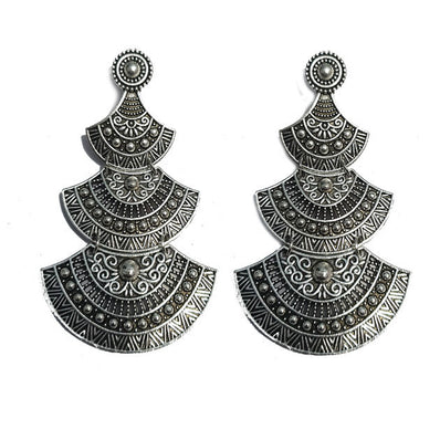 Base Metal Silver Oxidized Fashion Large Size Jewelry Earring Sold Per Pair Pack, Size about 70mm Long