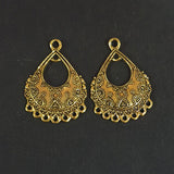 4 PAIR PACK' 35x25mm, Oxidized Gold Plated Chandbali Component Afghani Earring Tribal Jewellery making Plated Antique Finish Chandelier Earring