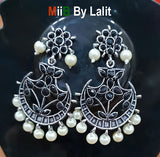 Artistic Handmade Designer Earrings ,Oxidized and stone inlay, Sold Per Pair