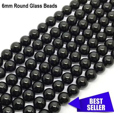 6 MM' 3 LINES PACK OF BLACK SMOOTH GLASS BEADS