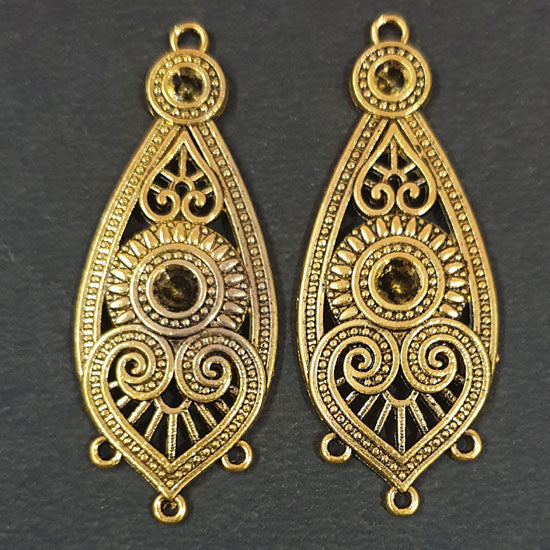 2 PAIR PACK' 55x21mm, Oxidized Gold Plated Chandbali Component Afghani Earring Tribal Jewellery making Plated Antique Finish Chandelier Earring