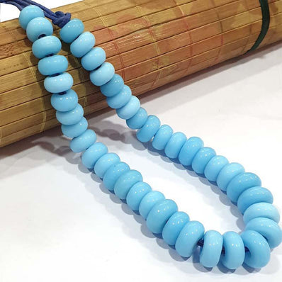 Graduation Turquoise Opaque Tribal Glass Beads, 40 Beads in a Line, 3 Sizes beads as 8x12mm, 8x14mm, 9x18mm, Hole size about 3mm