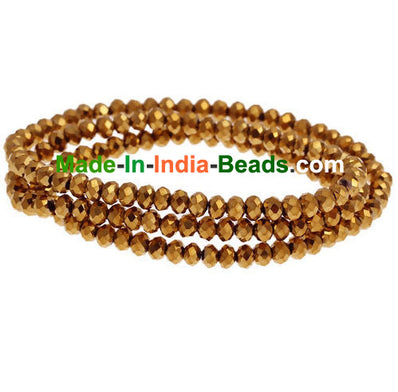 4mm Size,Roundelle (abacus) shape, Crystal glass beads, Priced Per Strand, Metallic Gold