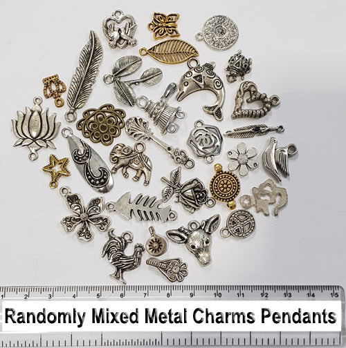 As much as low Rs. 1.50 Per Piece (100 Pcs Mixed Pack ) Metal Charms Pendant Mostly Silver oxidized some gold