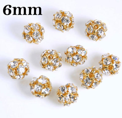 6mm Size, Gold plated Rhinestone beads. Priced Per 20 Pcs Pkg.
