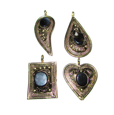 4 Pcs Deferent shapes, ethnic stone inlay pendants