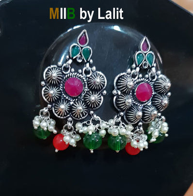 Artistic Handmade Designer Earrings ,Oxidized and stone inlay, Sold Per Pair