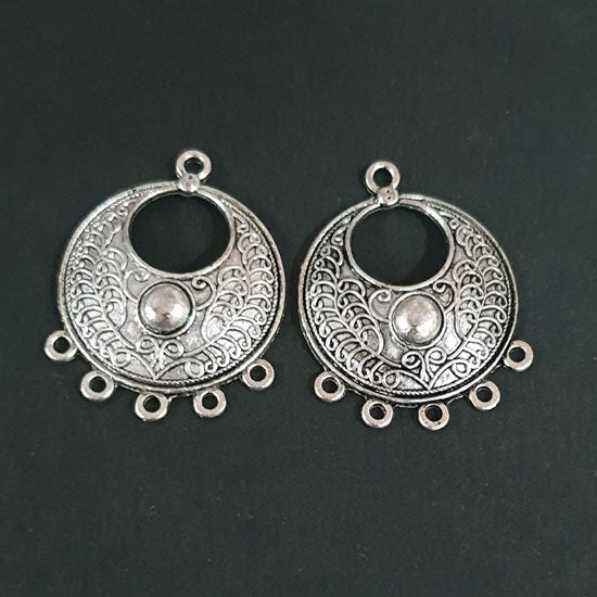 2 PAIR PACK 30x29mm, Oxidized Silver Plated Chandbali Component  Tribal Fashion Jewellery making Antique Finish Chandelier Earring Components