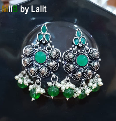 Artistic Handmade Designer Earrings ,Oxidized and stone inlay, Sold Per Pair