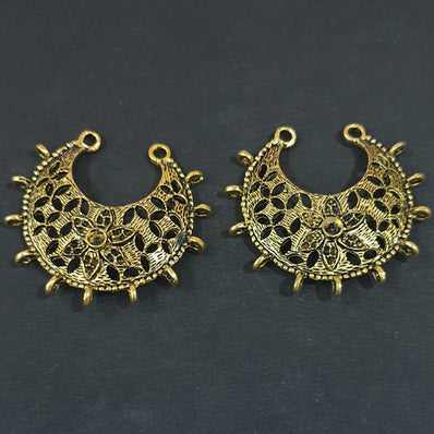 2 PAIR PACK' 50x50mm, Oxidized Gold Plated Chandbali Component Afghani Earring Tribal Jewellery making Plated Antique Finish Chandelier Earring