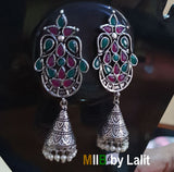 Artistic Handmade Designer Earrings ,Oxidized and stone inlay, Sold Per Pair