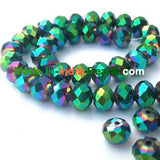 4mm Size,Roundelle (abacus) shape, Crystal glass beads, Priced Per Strand, Metallic-Green