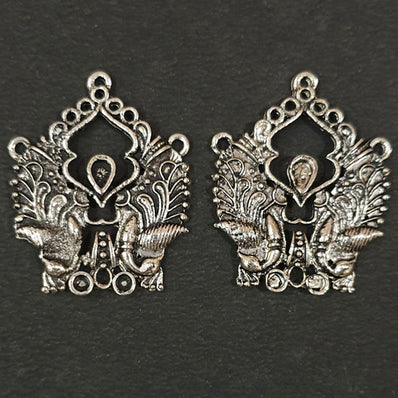 2 PAIR PACK' 36x29mm, Oxidized Silver Plated Chandbali Component  Tribal Fashion Jewellery making Antique Finish Chandelier Earring Components