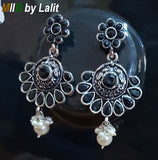 Artistic Handmade Designer Earrings ,Oxidized and stone inlay, Sold Per Pair