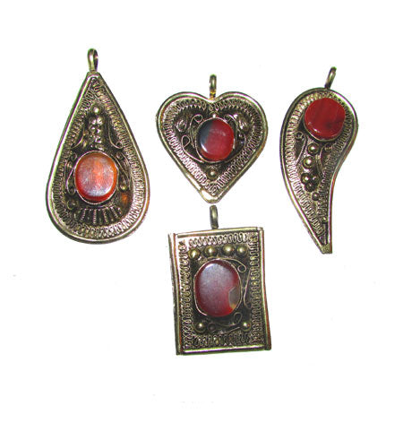 4 Pcs Deferent shapes, ethnic stone inlay pendants