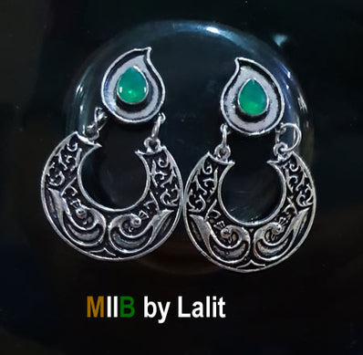 Artistic Handmade Designer Earrings ,Oxidized and stone inlay, Sold Per Pair