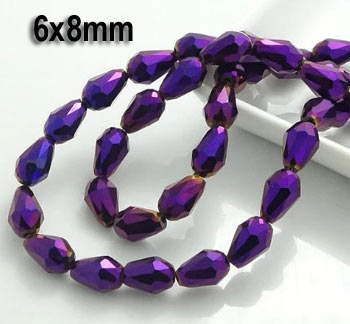 6x8mm, about 50 beads, 16" Line Crystal Metallic Drop Beads