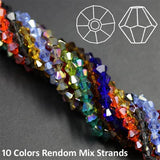 4mm Size, 10 Assorted Random Mix, Bi-Cone Crystal Glass Beads