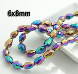 6x8mm, about 50 beads, Strand Line Crystal Metallic Drop Beads