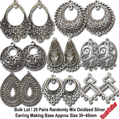 25 Pairs Oxidized Silver Earring Making Base ( Images is Just reference) Randomly Mix