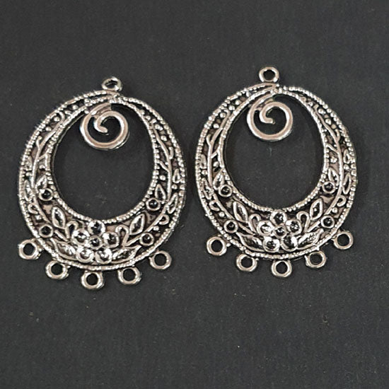 5 PAIR PACK' 38x30mm, Oxidized Silver Plated Chandbali Component  Tribal Fashion Jewellery making Antique Finish Chandelier Earring Components