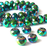 Roundel Crystal 8mm Size,Roundelle (abacus) shape, Crystal glass beads, Priced Per Strand, Metallic Green